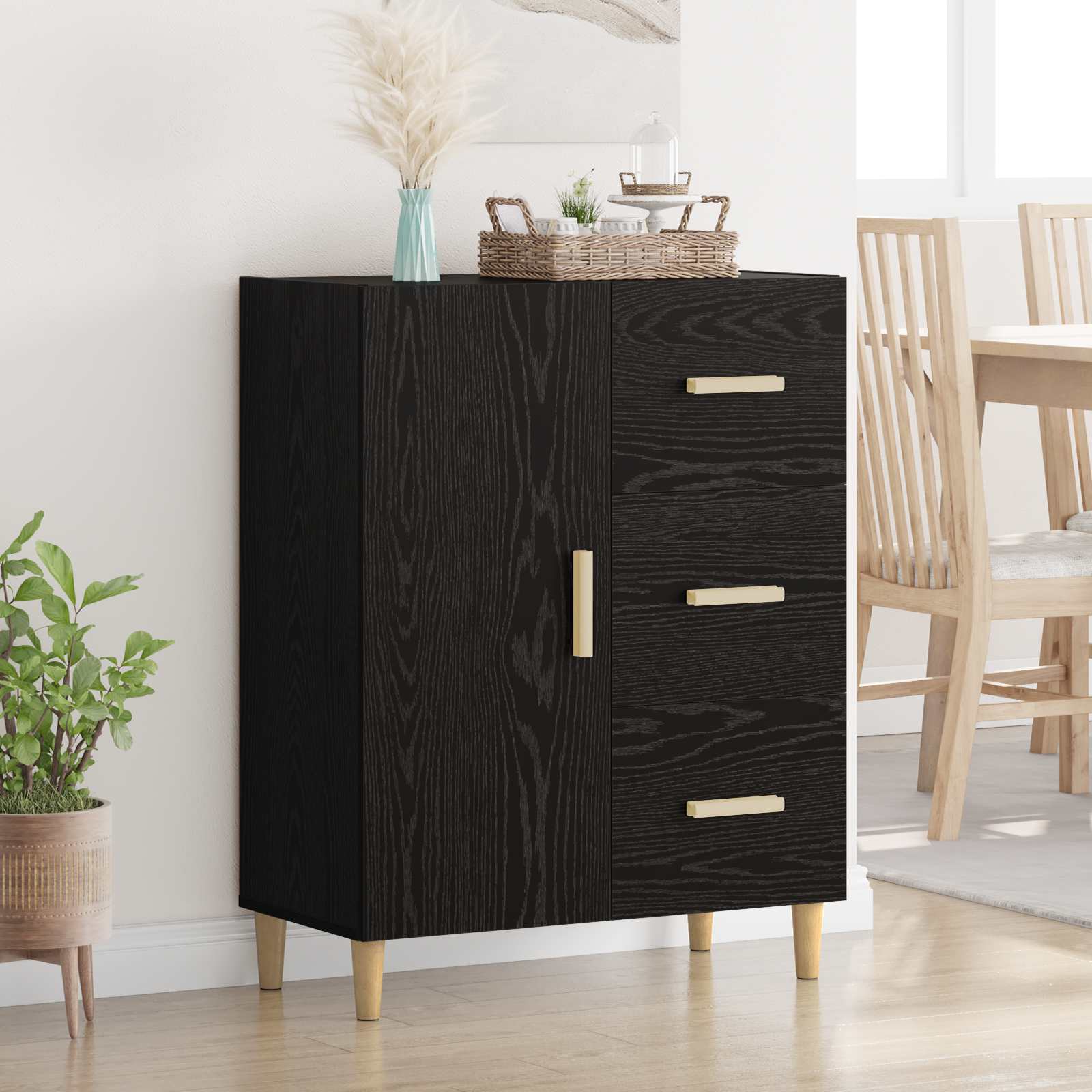 Servírovací Skříň Černý Dub 34 X 69.5 X 90 Cm Kompozitní Dřevo