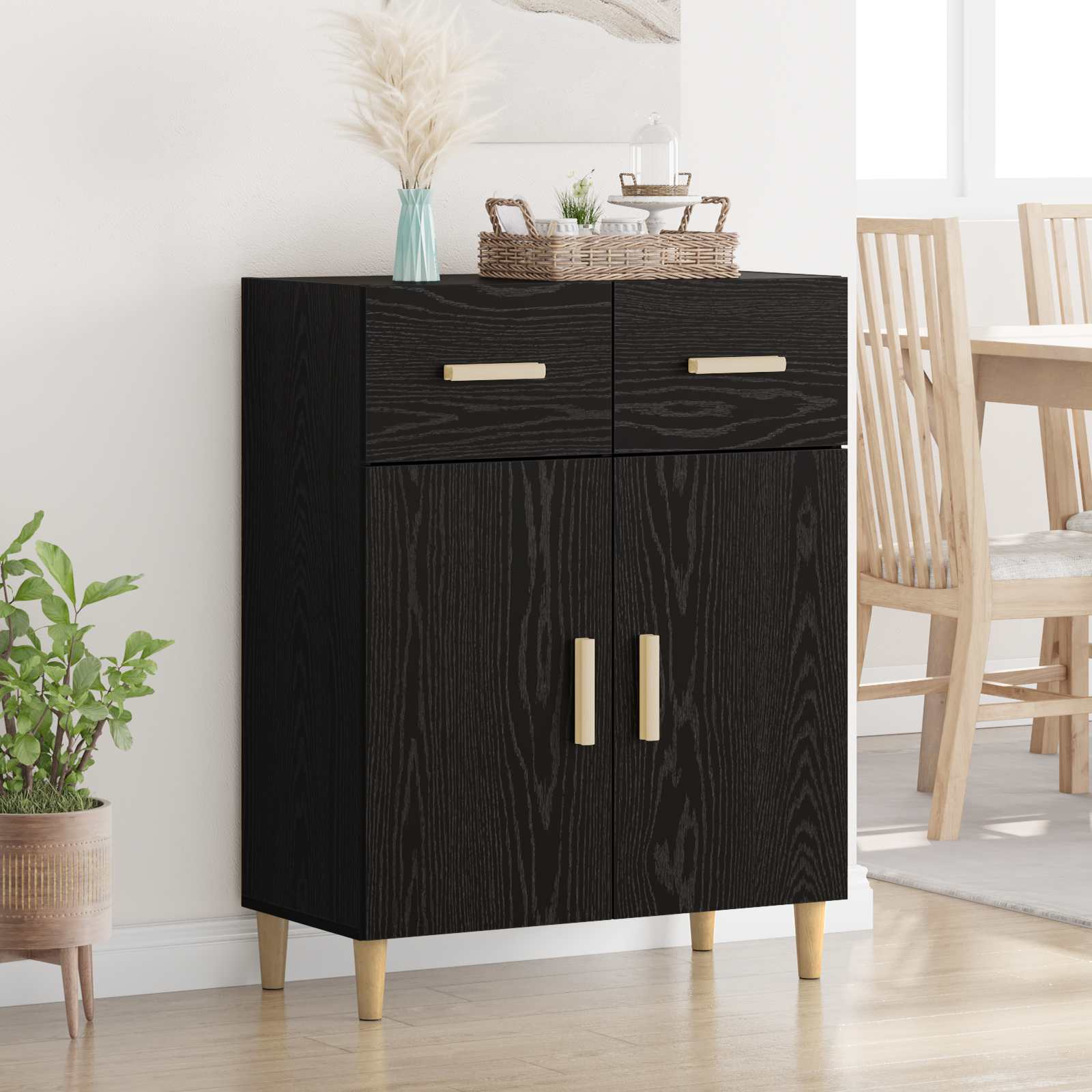 Servírovací Skříň Černý Dub 34 X 69.5 X 89 Cm Kompozitní Dřevo