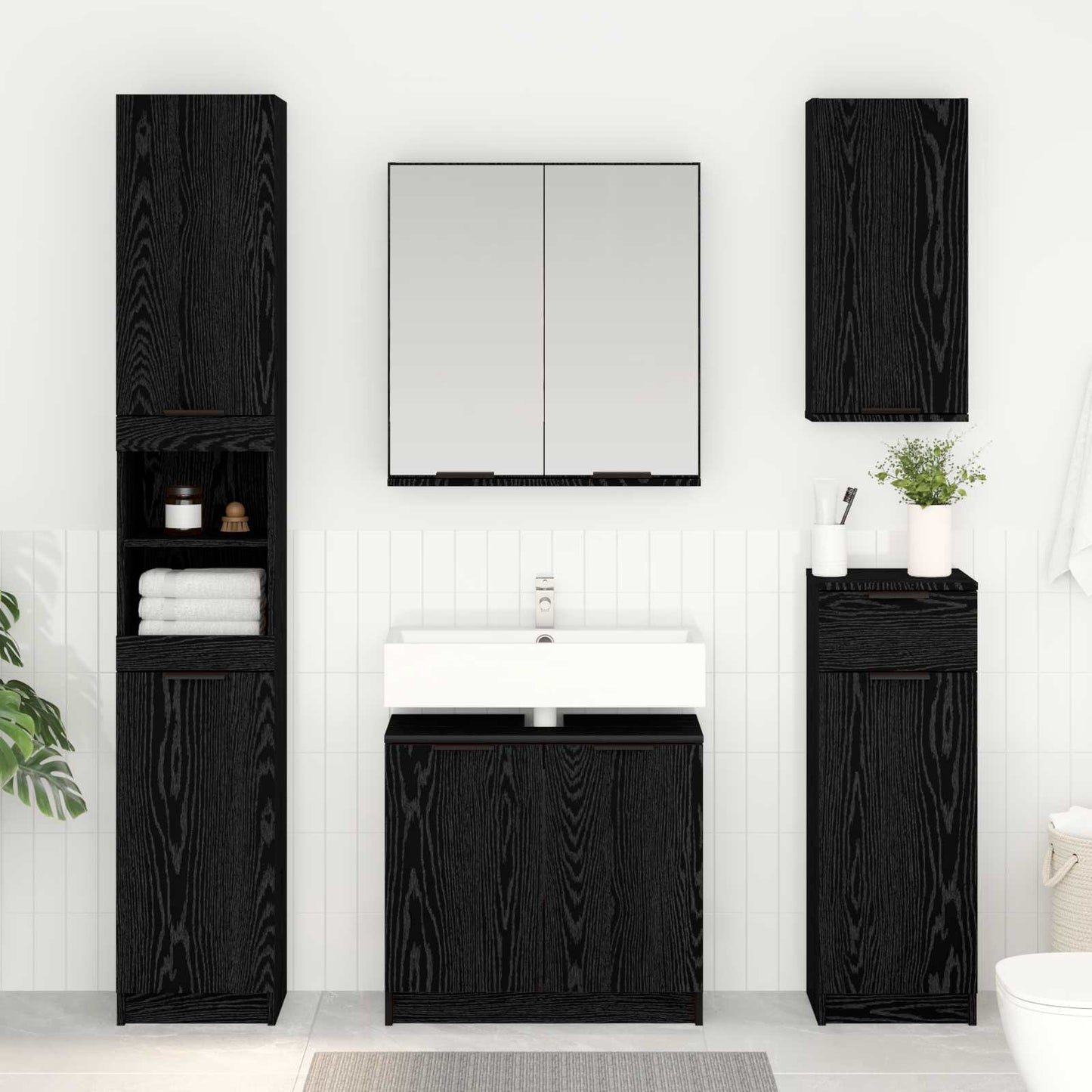 Koupelnová Skříň Černý Dub 64,5 X 33,5 X 59 Cm Kompozitní Dřevo