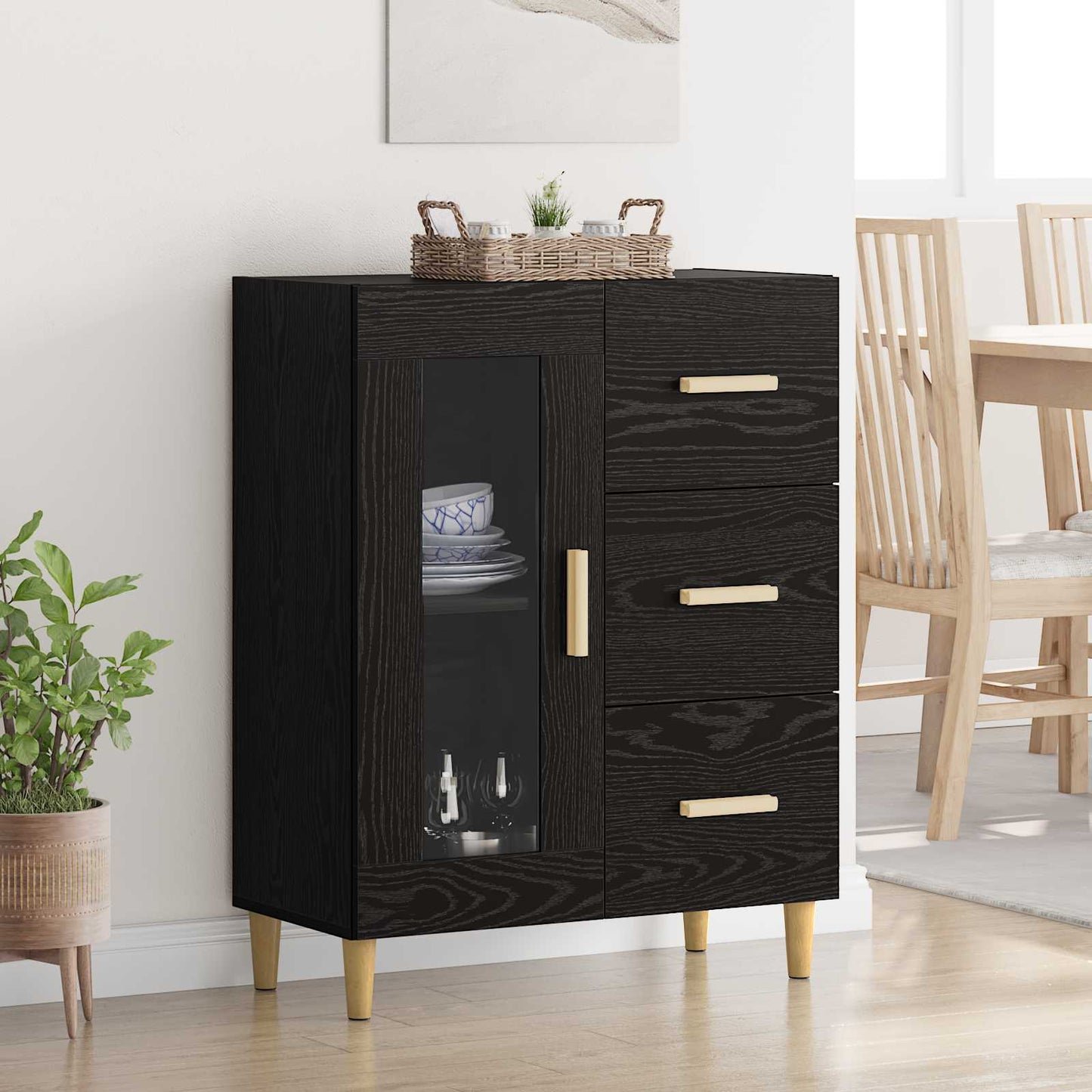 Servírovací Skříň Černý Dub 69,5 X 34 X 90 Cm Kompozitní Dřevo