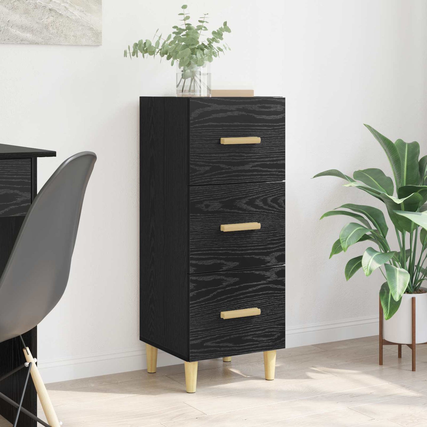Servírovací Skříň Černý Dub 34.5 X 34 X 90 Cm Kompozitní Dřevo