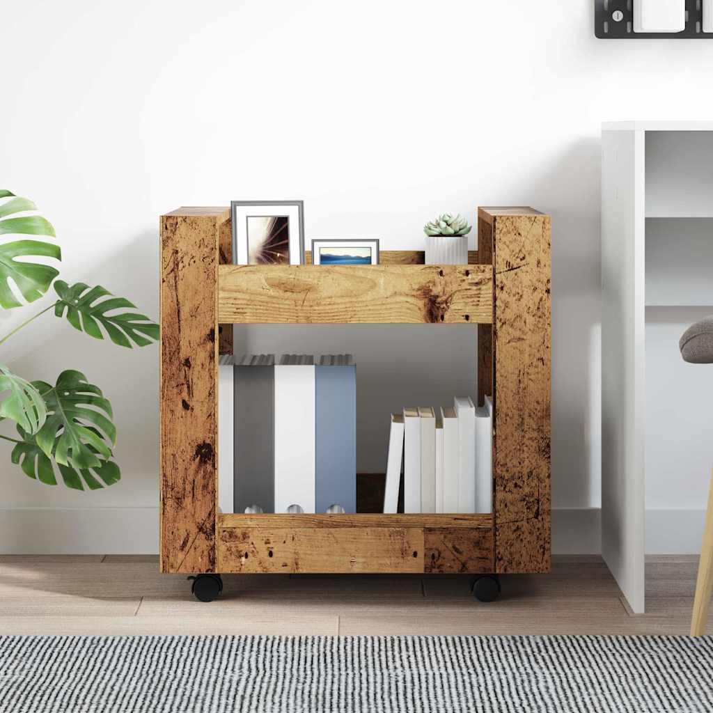 Stůl Na Kolečkách Staré Dřevo 60 X 45 X 60 Cm Kompozitní Dřevo