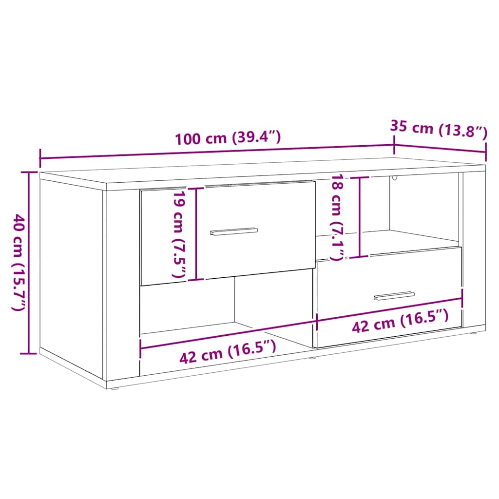Televizní Skříň 100 X 35 X 40 Cm Staré Dřevo Kompozitní Dřevo