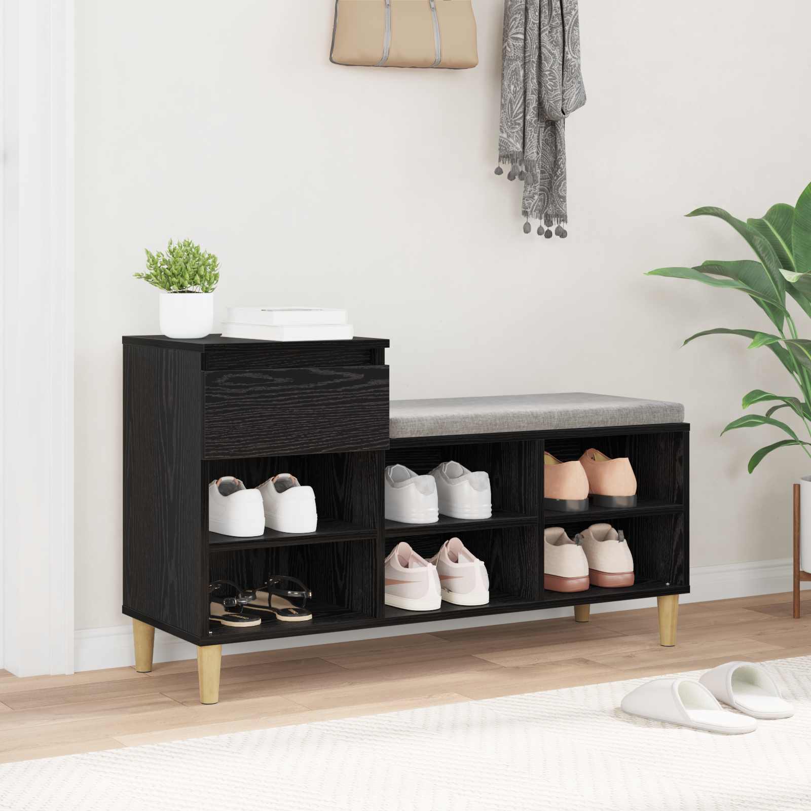 Skříň Na Obuv 102 X 36 X 60 Cm Kompozitní Dřevo Černý Dub