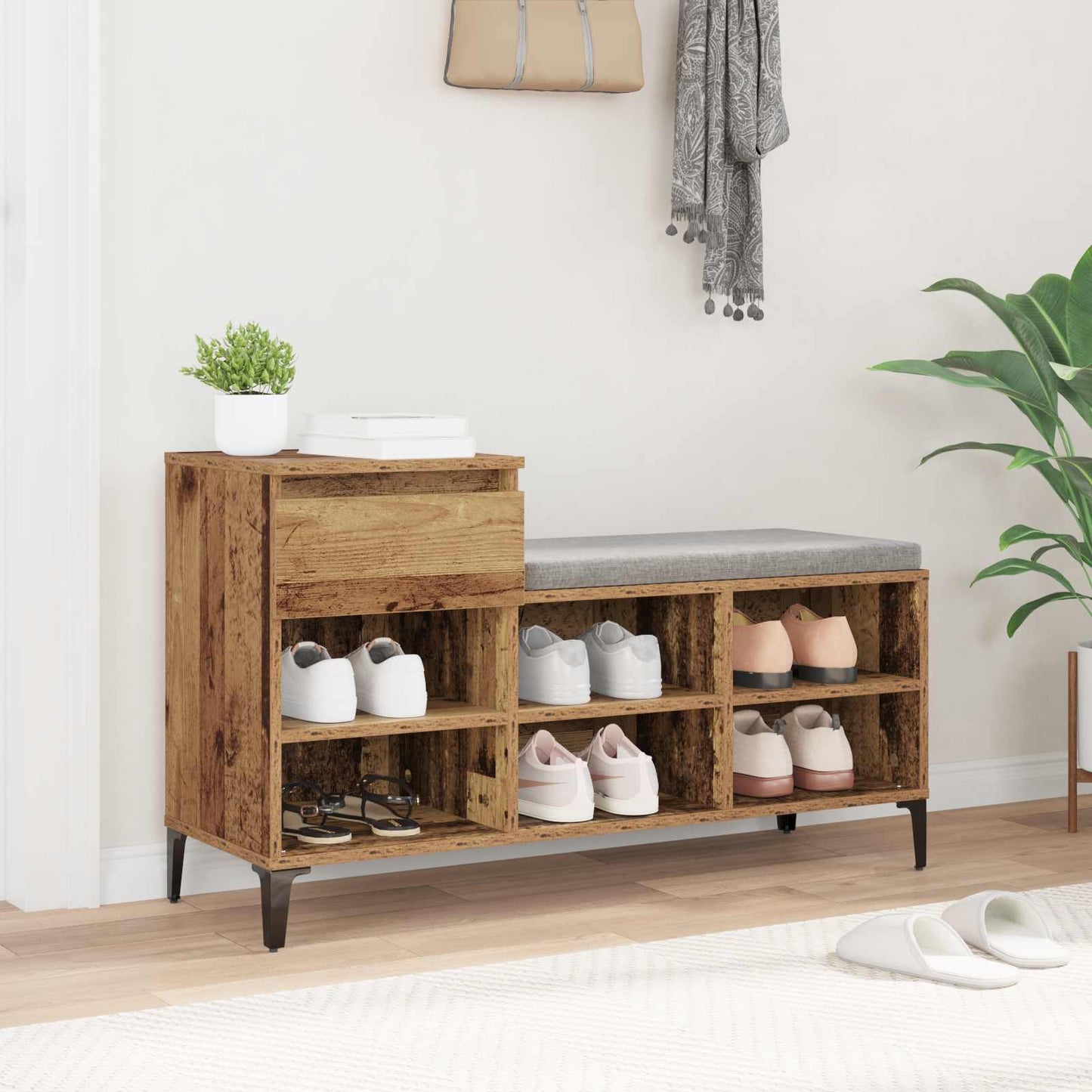 Skříň Na Obuv 102 X 36 X 60 Cm Kompozitní Dřevo Staré Dřevo