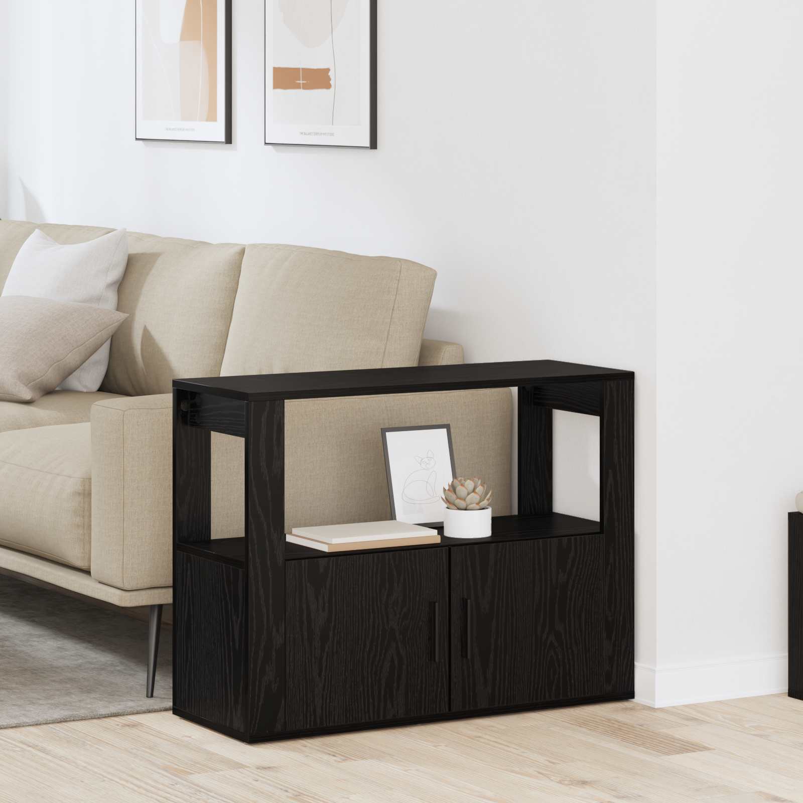 Servírovací Skříň Černý Dub 80 X 30 X 60 Cm Kompozitní Dřevo