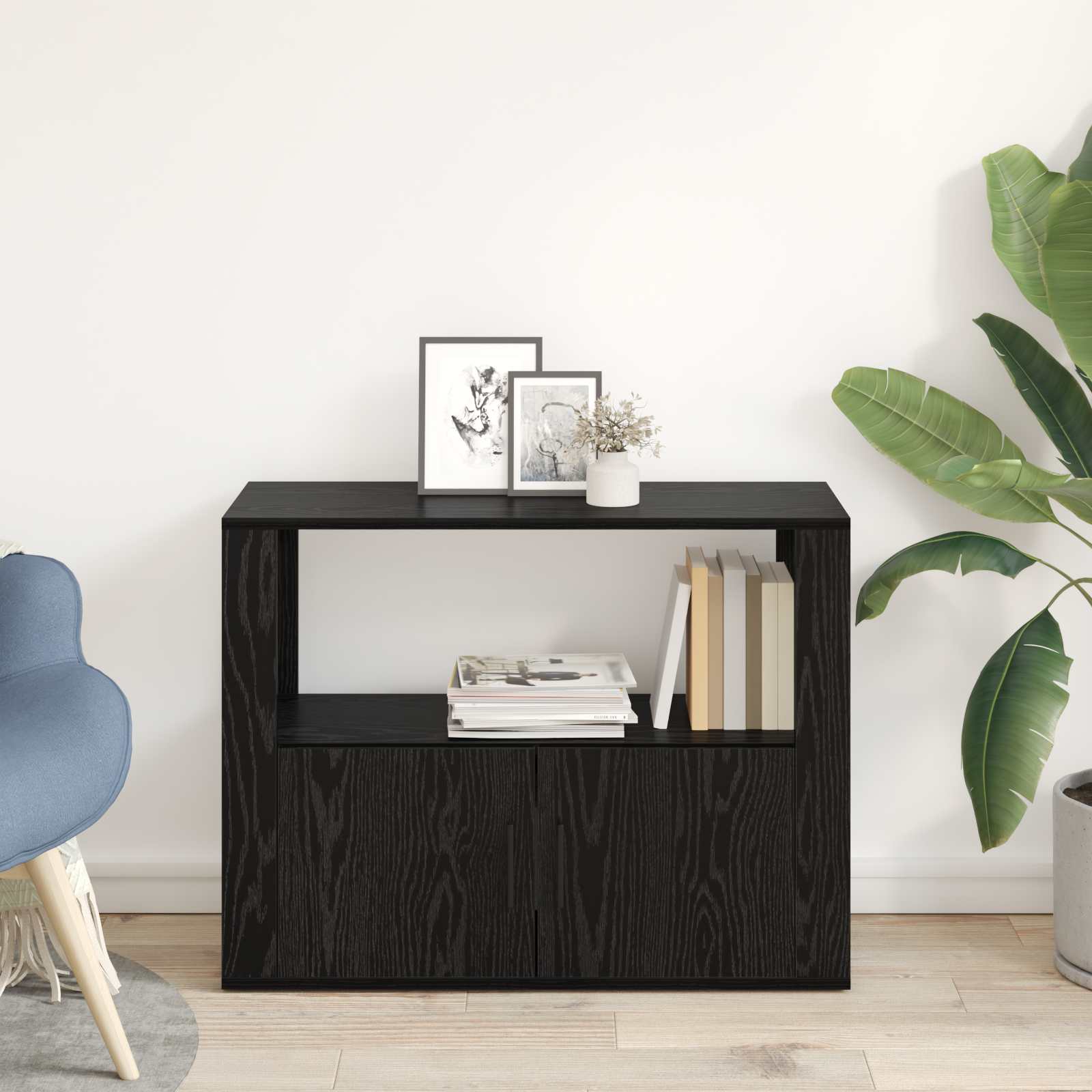 Servírovací Skříň Černý Dub 80 X 30 X 60 Cm Kompozitní Dřevo