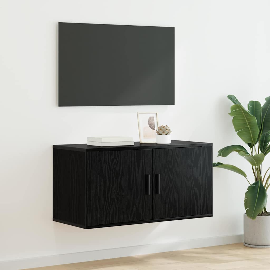 Nástěnný Tv Kabinet 80 X 34.5 X 40 Cm Černý Dub