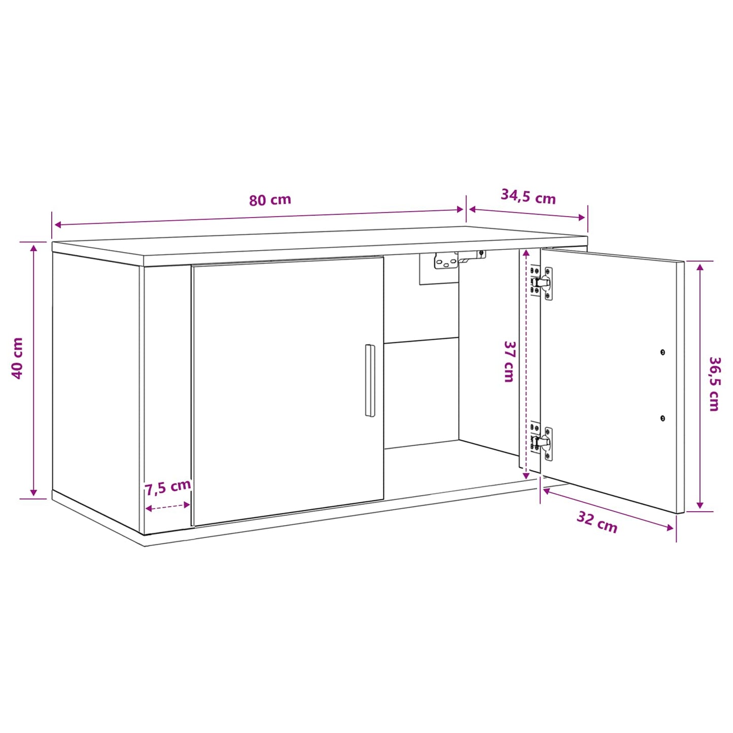 Nástěnný Tv Kabinet 80 X 34.5 X 40 Cm Černý Dub
