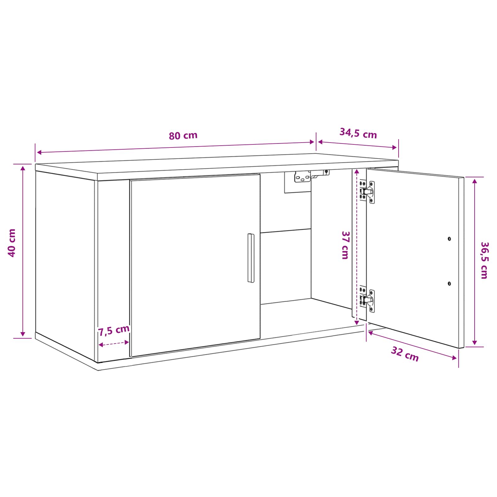 Nástěnný Tv Kabinet 80 X 34.5 X 40 Cm Černý Dub