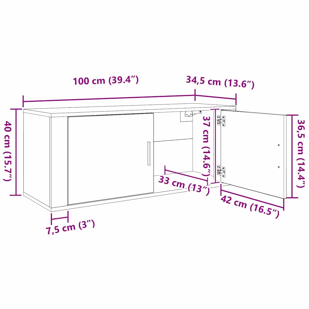 Nástěnný Tv Kabinet 100 X 34,5 X 40 Cm Staré Dřevo