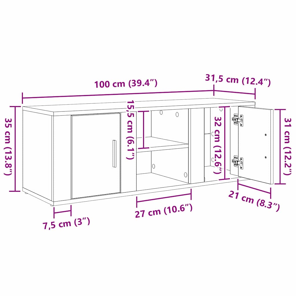 Televizní Skříň 100 X 31,5 X 35 Cm Staré Dřevo Kompozitní Dřevo