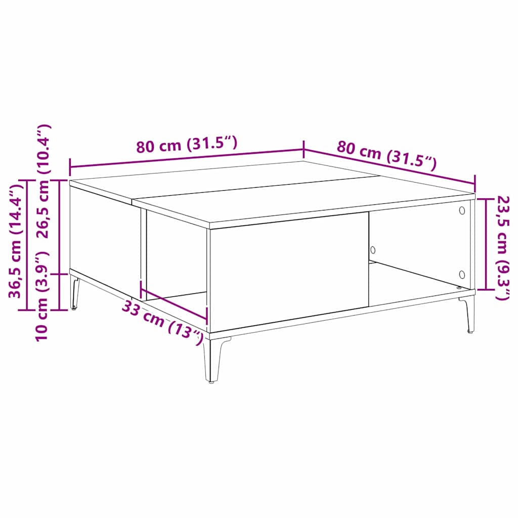 Konferenční Stolek Černý Dub 80 X 80 X 36,5 Cm Kompozitní Dřevo