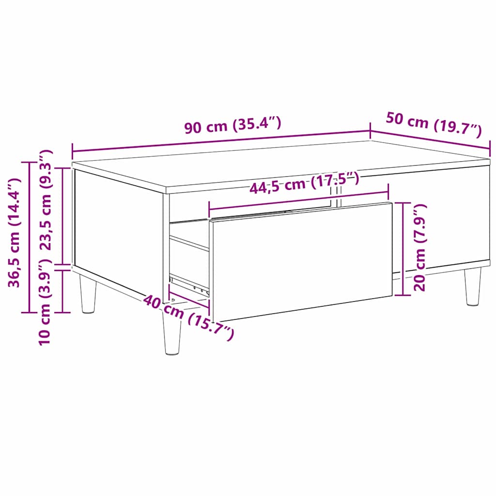 Konferenční Stolek Staré Dřevo 90 X 50 X 35 Cm Kompozitní Dřevo