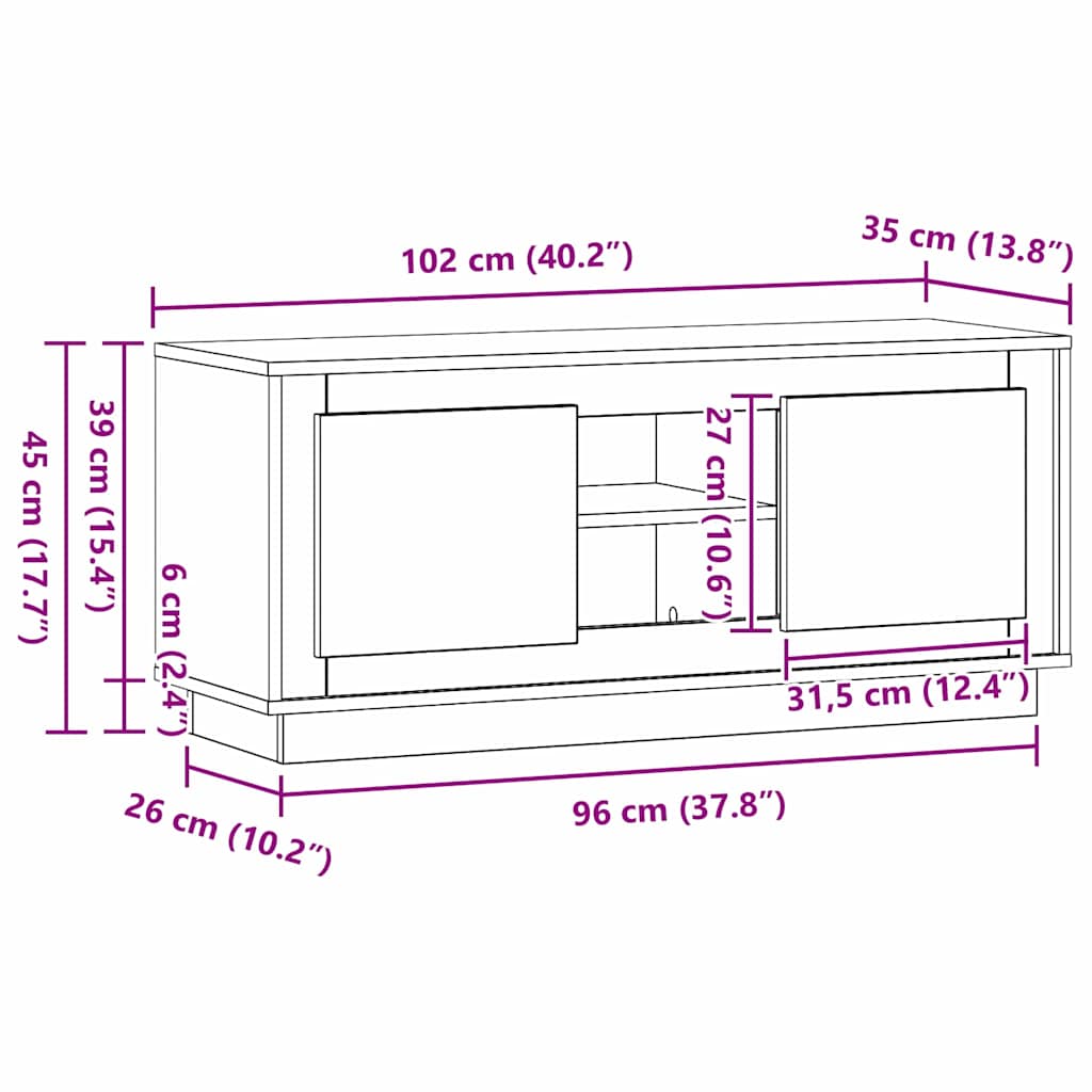 Televizní Skříň 102 X 35 X 45 Cm Staré Dřevo Kompozitní Dřevo