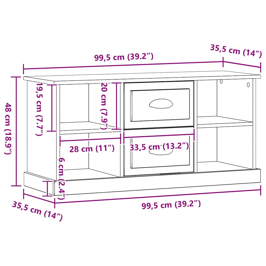 Televizní Skříň 99,5 X 35,5 X 48 Cm Černý Dub Kompozitní Dřevo