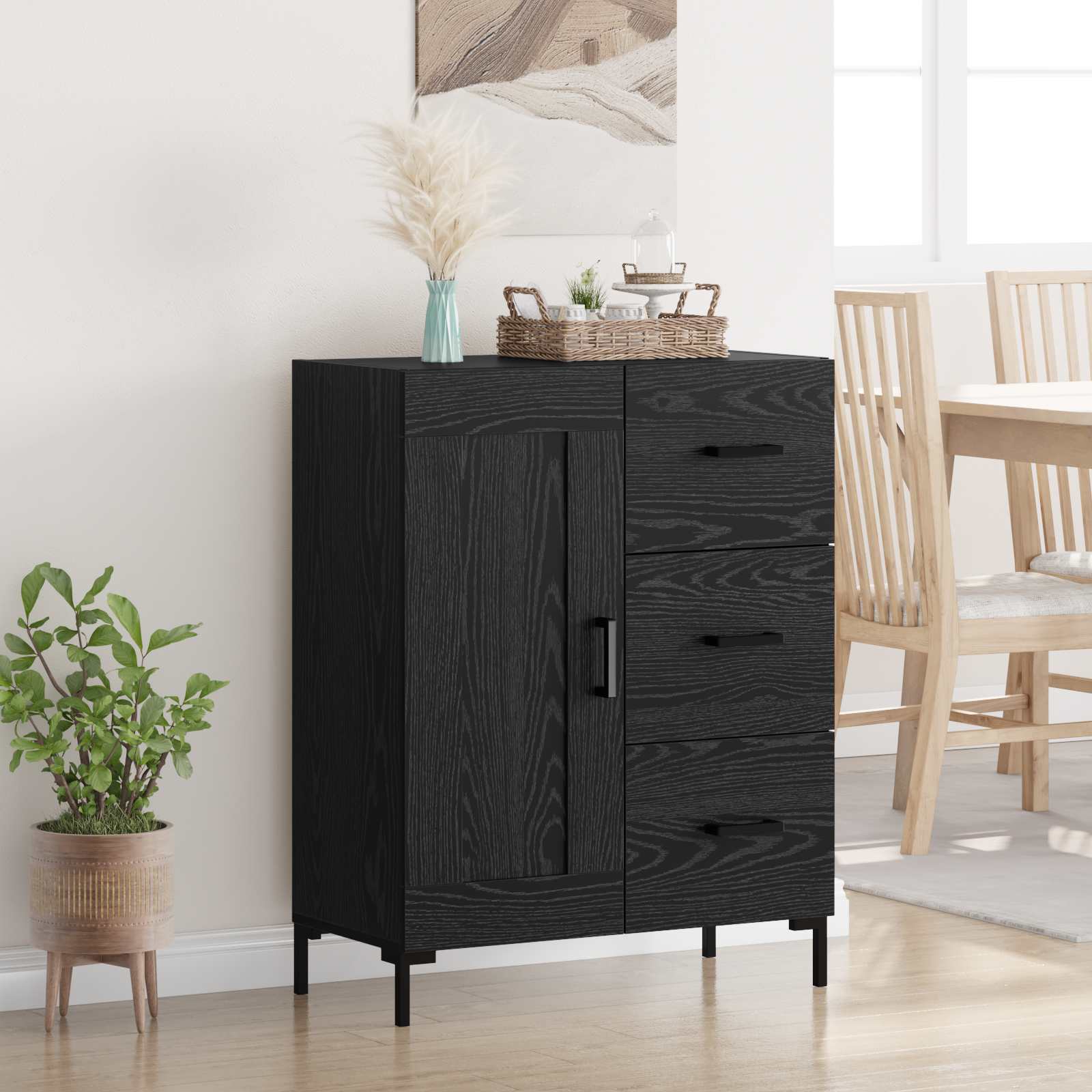 Servírovací Skříň Černý Dub 69.5 X 34 X 90 Cm Kompozitní Dřevo