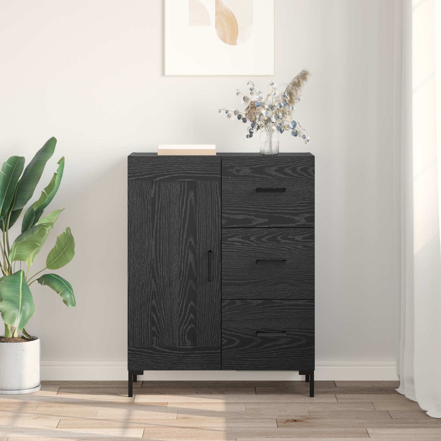 Servírovací Skříň Černý Dub 69.5 X 34 X 90 Cm Kompozitní Dřevo