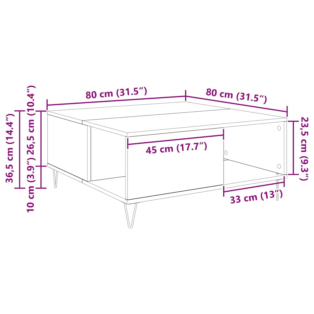 Konferenční Stolek Artisanový Dub 80 X 80 X 36,5 Cm