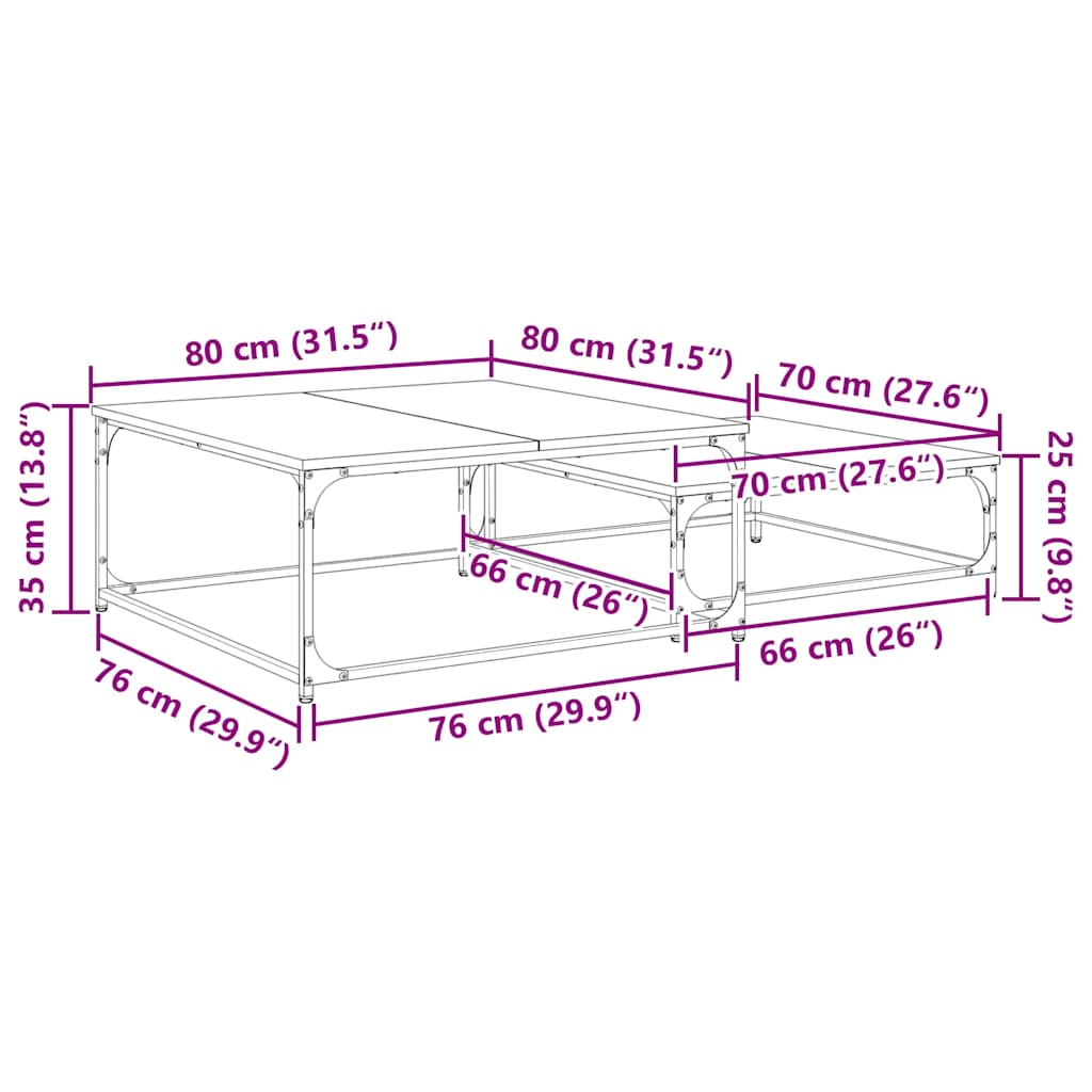 Konferenční Stolek 2 Pcs Staré Dřevo 80 X 80 X 35 Cm