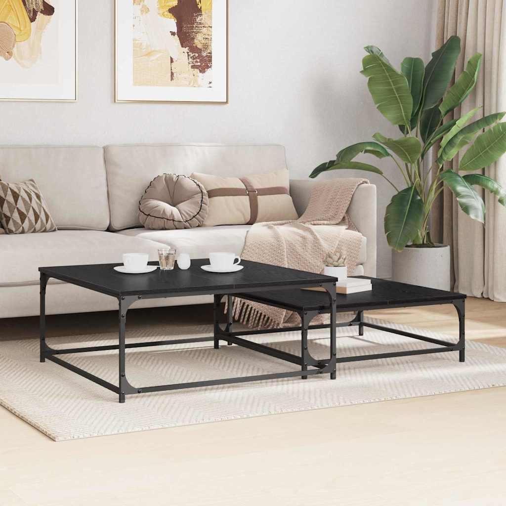 Konferenční Stolek 2 Pcs Černý Dub 80 X 80 X 35 Cm