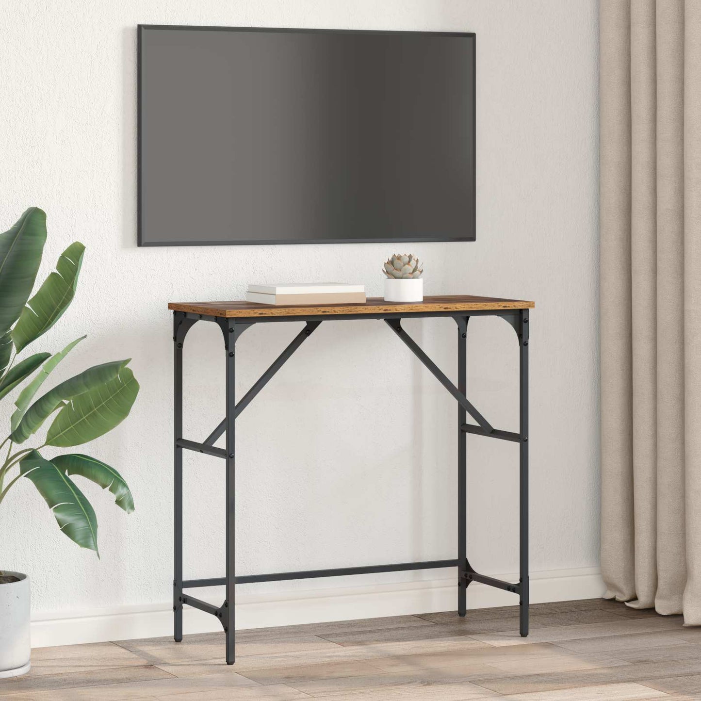 Konzolový Stolek Staré Dřevo 75 X 32 X 75 Cm Kompozitní Dřevo