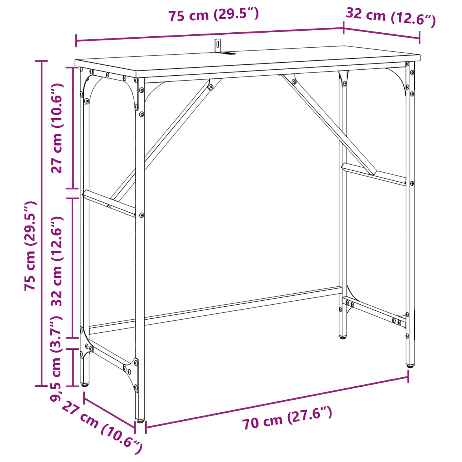Konzolový Stolek Staré Dřevo 75 X 32 X 75 Cm Kompozitní Dřevo