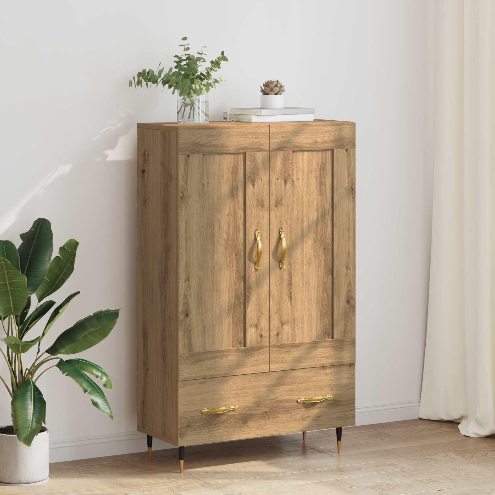 Vysoký Bufet Artisanový Dub 69,5 X 31 X 115 Cm Kompozitní Dřevo