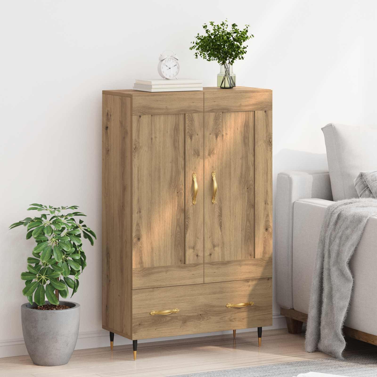 Vysoký Bufet Artisanový Dub 69,5 X 31 X 115 Cm Kompozitní Dřevo