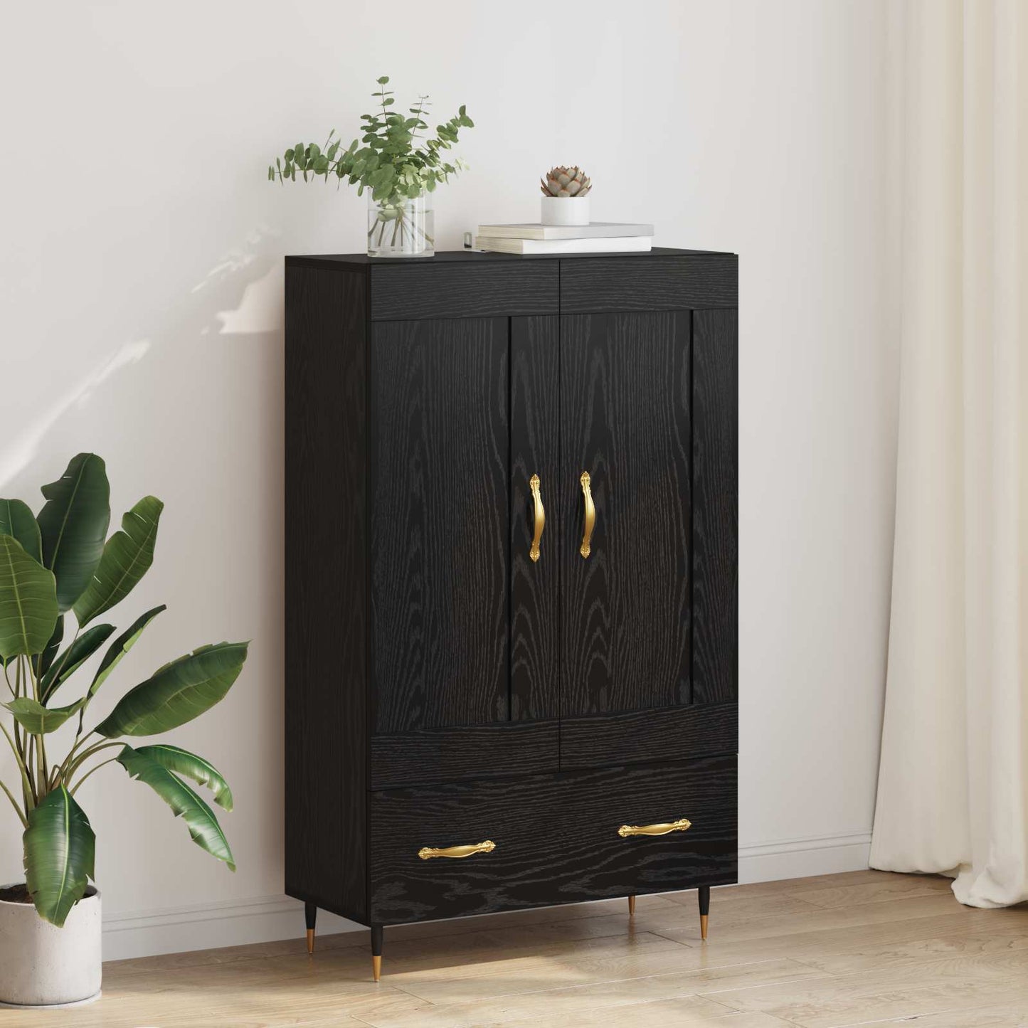 Vysoký Bufet Černý Dub 69,5 X 31 X 115 Cm Kompozitní Dřevo