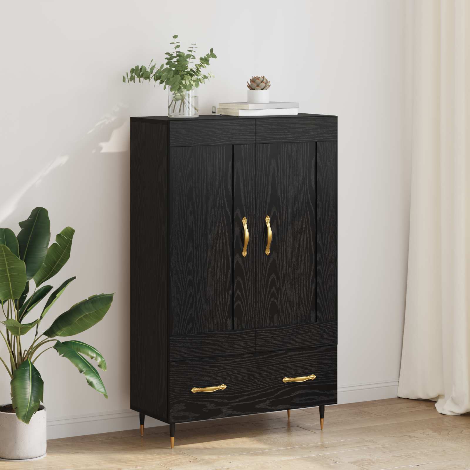 Vysoký Bufet Černý Dub 69,5 X 31 X 115 Cm Kompozitní Dřevo
