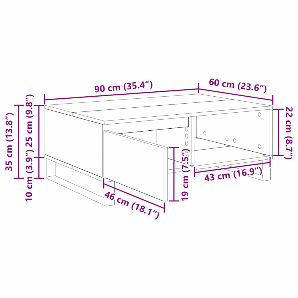 Konferenční Stolek Staré Dřevo 90 X 60 X 35 Cm Kompozitní Dřevo