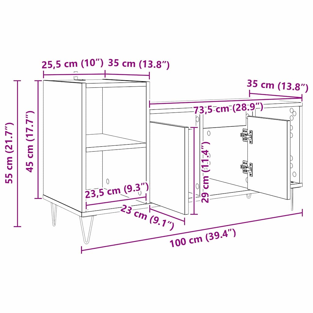 Televizní Skříň 100 X 35 X 55 Cm Staré Dřevo Kompozitní Dřevo