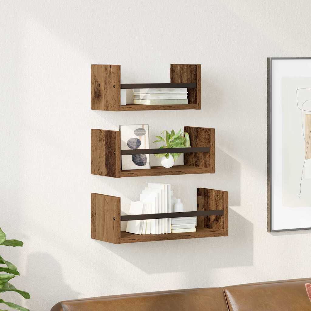 Sada Nástěnných Polic 3 Pcs Staré Dřevo 40X16X14Cm
