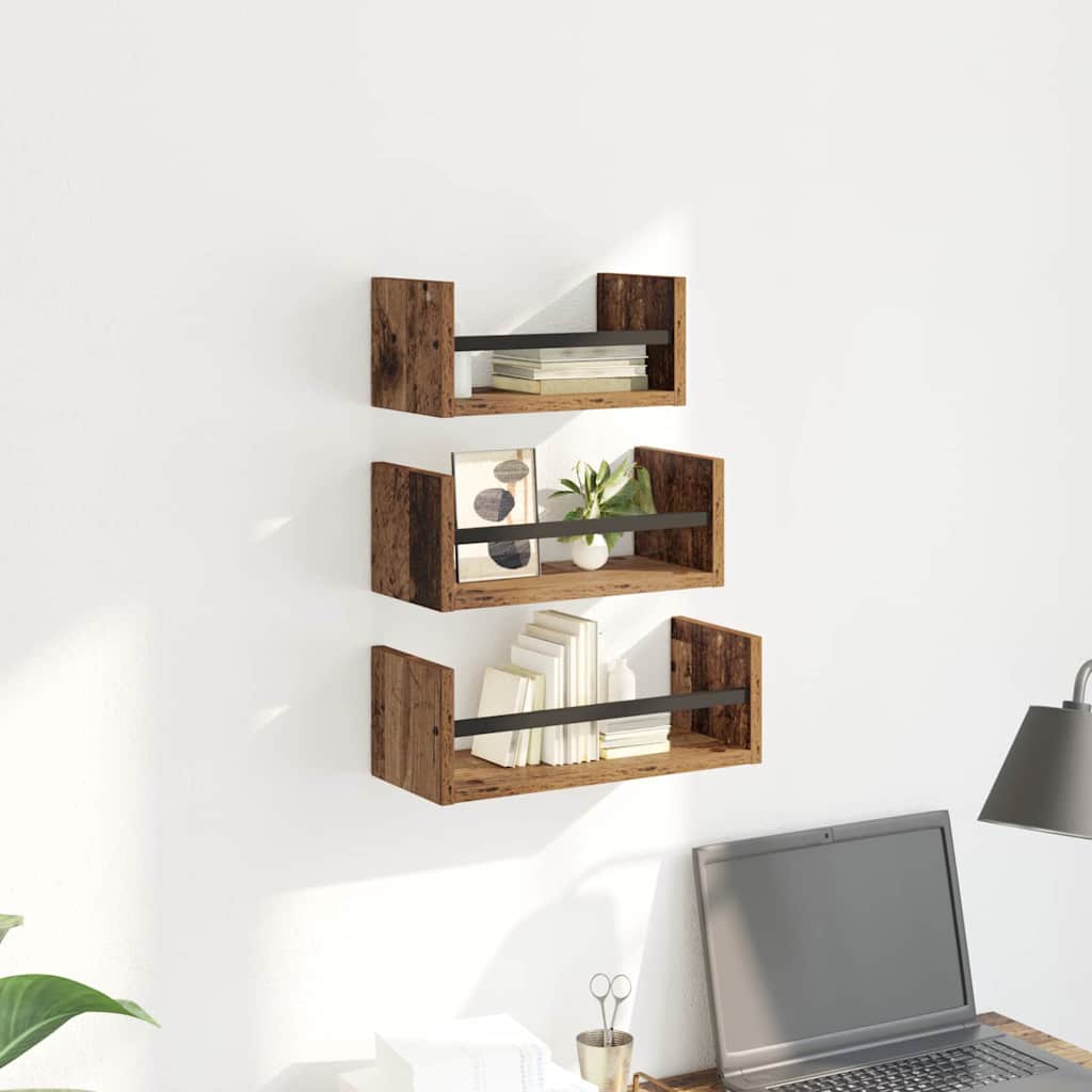 Sada Nástěnných Polic 3 Pcs Staré Dřevo 40X16X14Cm