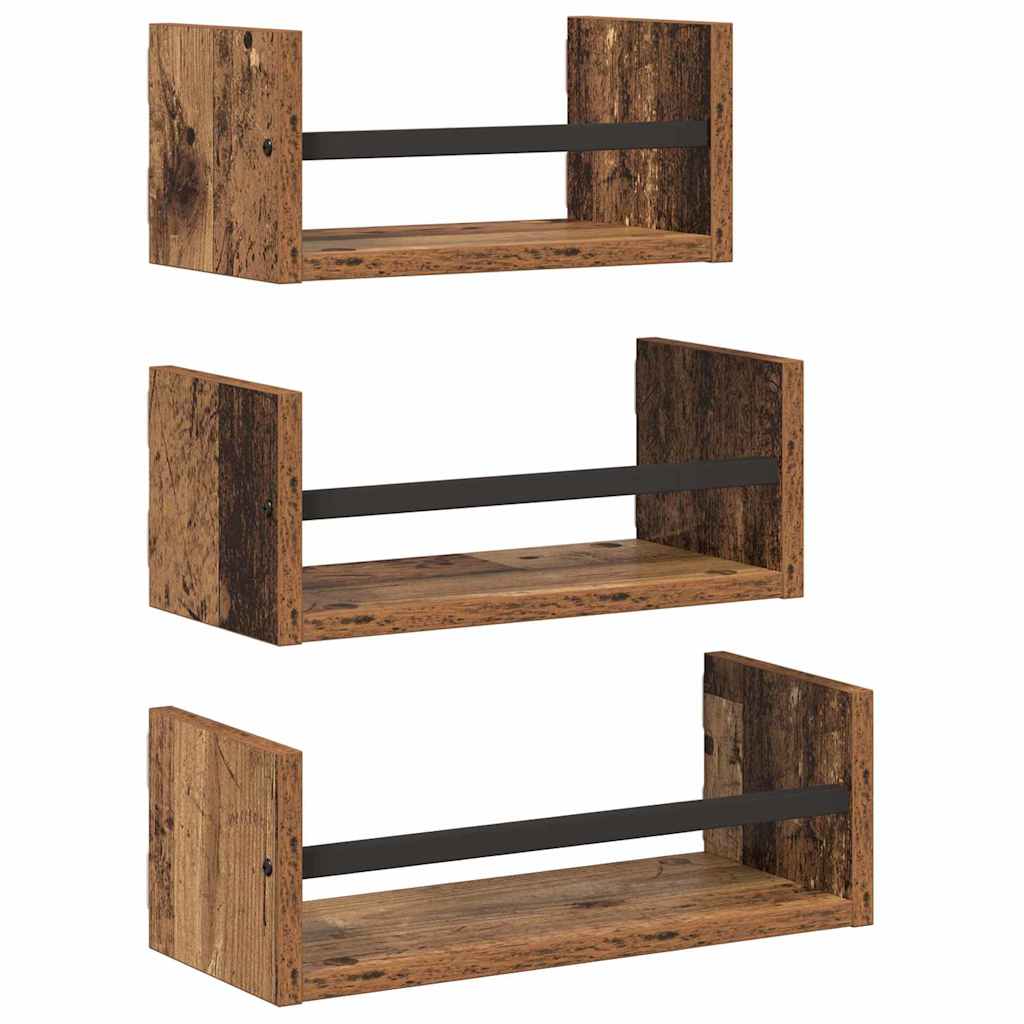 Sada Nástěnných Polic 3 Pcs Staré Dřevo 40X16X14Cm