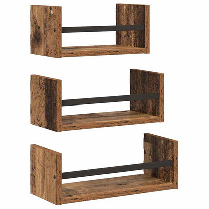 Sada Nástěnných Polic 3 Pcs Staré Dřevo 40X16X14Cm