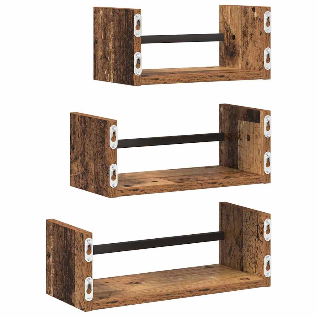 Sada Nástěnných Polic 3 Pcs Staré Dřevo 40X16X14Cm