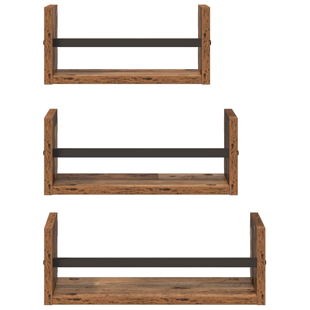 Sada Nástěnných Polic 3 Pcs Staré Dřevo 40X16X14Cm