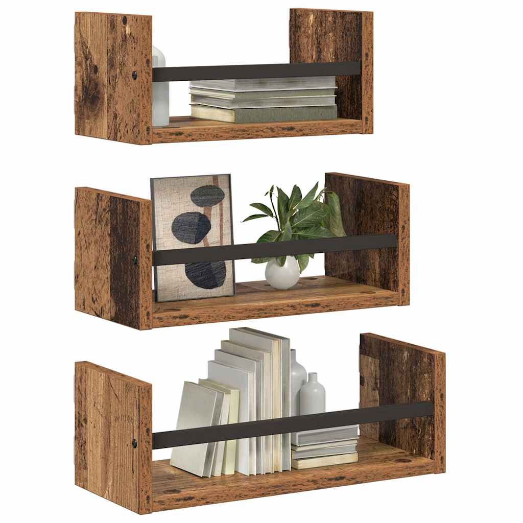 Sada Nástěnných Polic 3 Pcs Staré Dřevo 40X16X14Cm