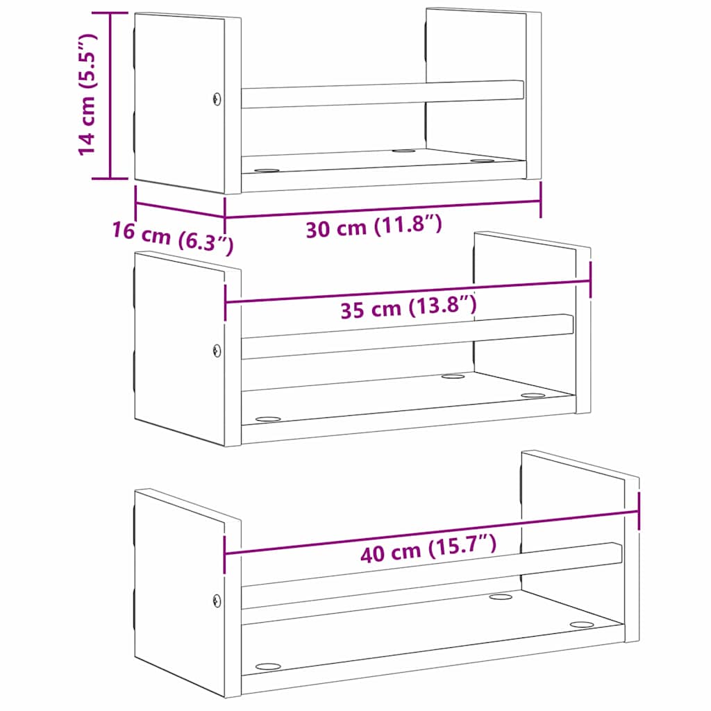 Sada Nástěnných Polic 3 Pcs Staré Dřevo 40X16X14Cm