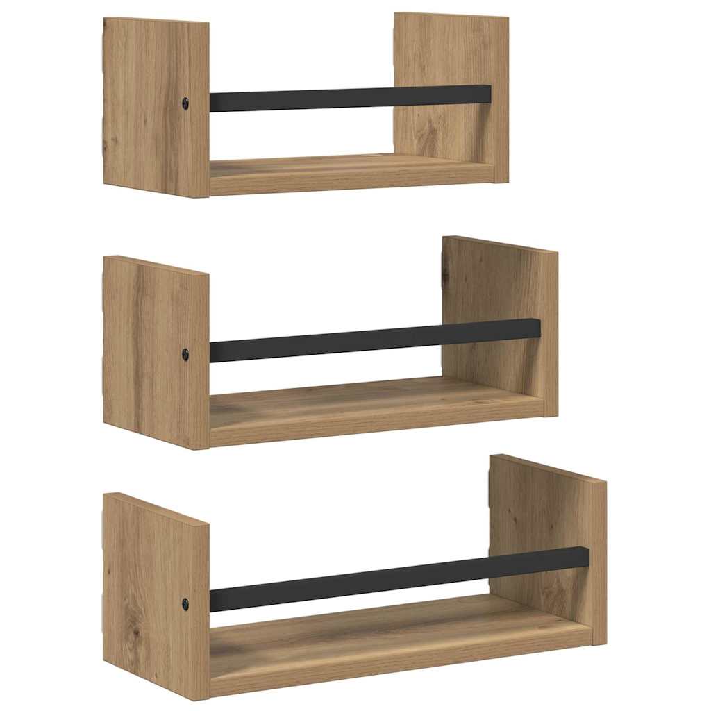 Sada Nástěnných Polic 3 Pcs Artisanový Dub 40X16X14Cm