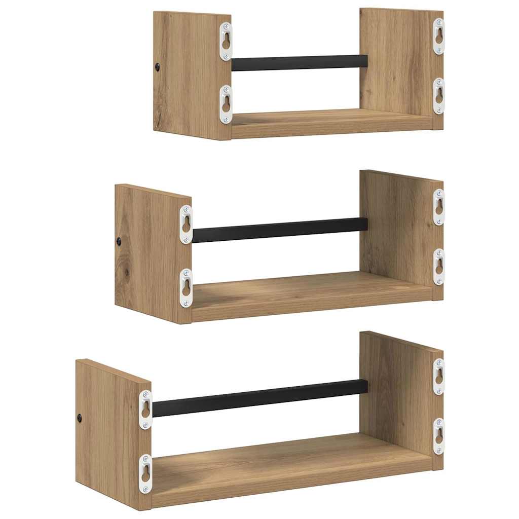 Sada Nástěnných Polic 3 Pcs Artisanový Dub 40X16X14Cm