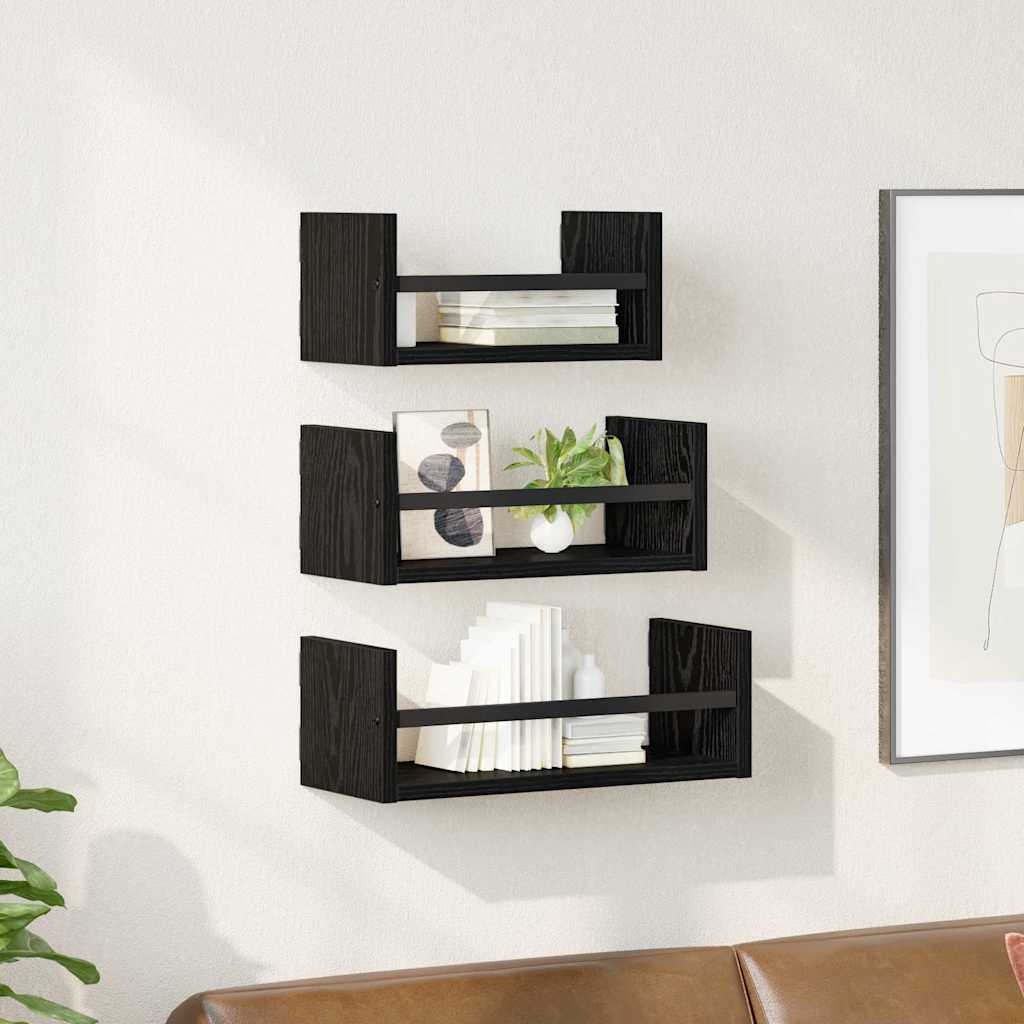 Sada Nástěnných Polic 3 Pcs Černý Dub 40X16X14Cm