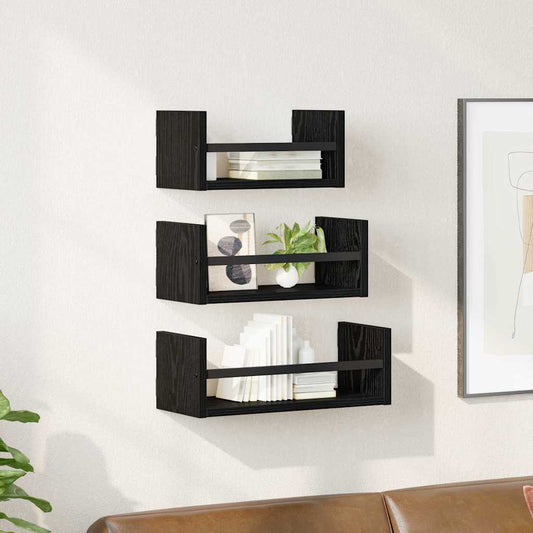 Sada Nástěnných Polic 3 Pcs Černý Dub 40X16X14Cm