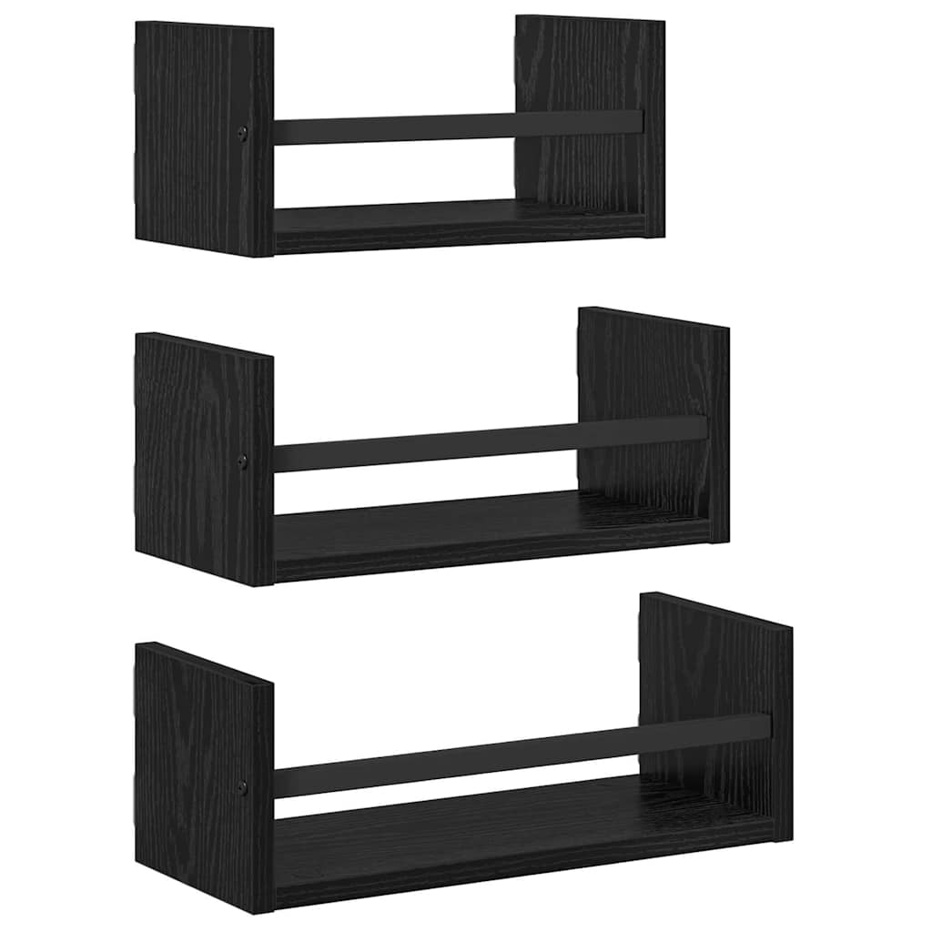 Sada Nástěnných Polic 3 Pcs Černý Dub 40X16X14Cm