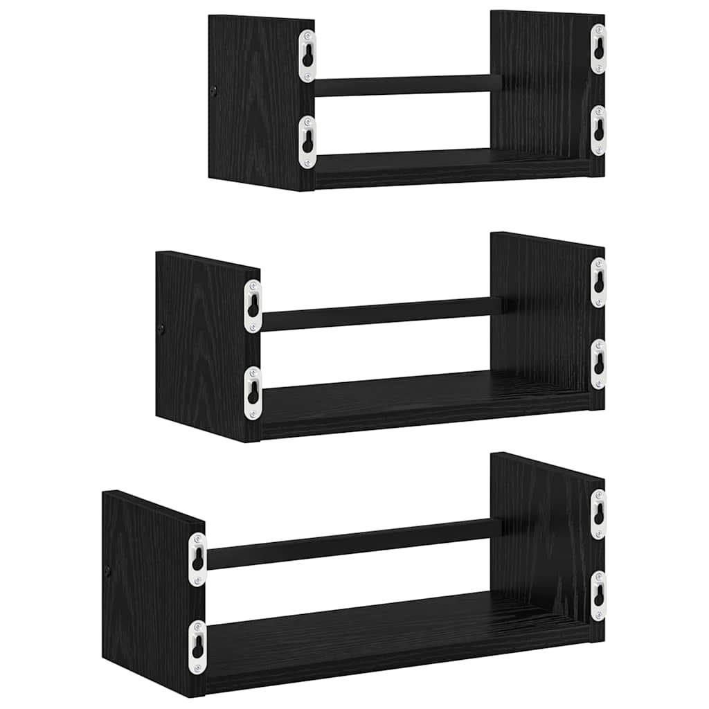 Sada Nástěnných Polic 3 Pcs Černý Dub 40X16X14Cm