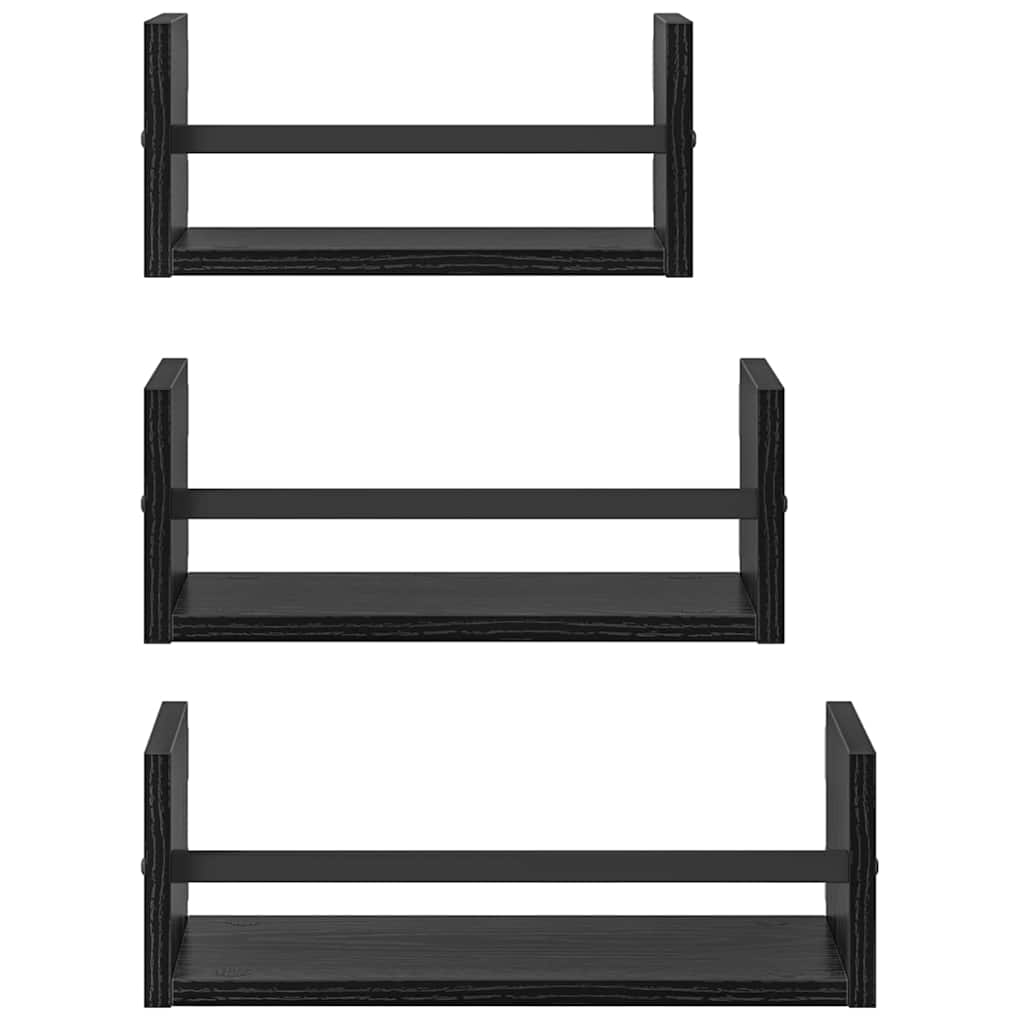 Sada Nástěnných Polic 3 Pcs Černý Dub 40X16X14Cm