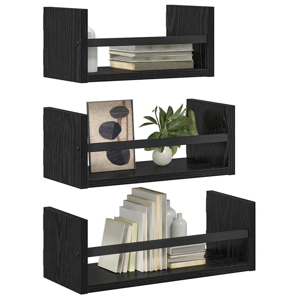 Sada Nástěnných Polic 3 Pcs Černý Dub 40X16X14Cm