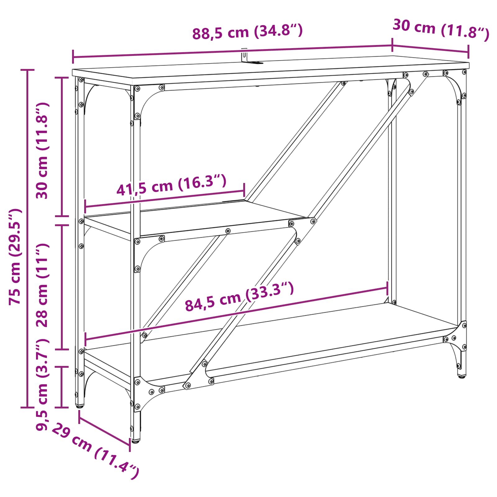 Konzolový Stolek Staré Dřevo 88,5 X 30 X 75 Cm Kompozitní Dřevo